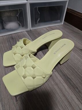 Marc Fisher Pale Yellow Quilted Block Heel Mules